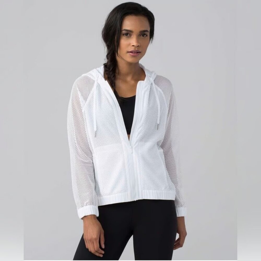 lululemon athletica White Mesh Zip-Up Hoodie Jacket